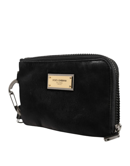 Pochette porte-clés Dolce &amp; Gabbana en nylon noir avec logo