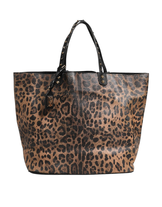 Sac fourre-tout en cuir marron léopard BEATRICE de Dolce &amp; Gabbana avec plaque logo