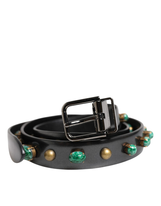 Ceinture Dolce &amp; Gabbana en cuir noir avec boucle argentée cloutée