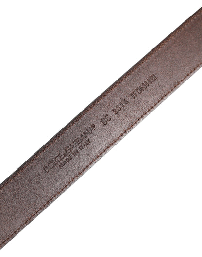 Ceinture classique à boucle logo en métal argenté marron Dolce &amp; Gabbana