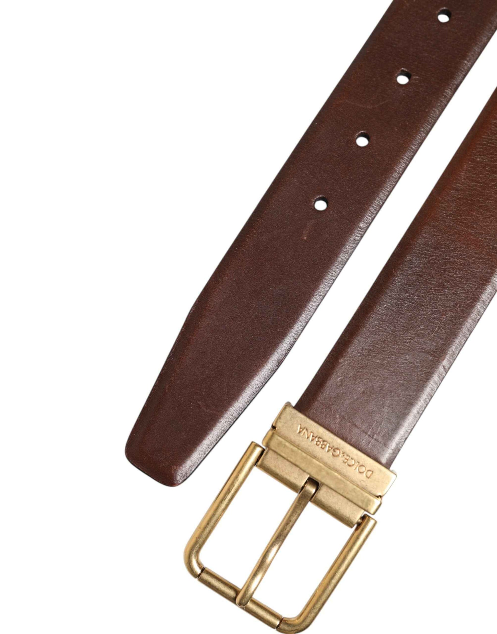 Dolce Gabbana Leather Belt Classic Brown Gold Buckle