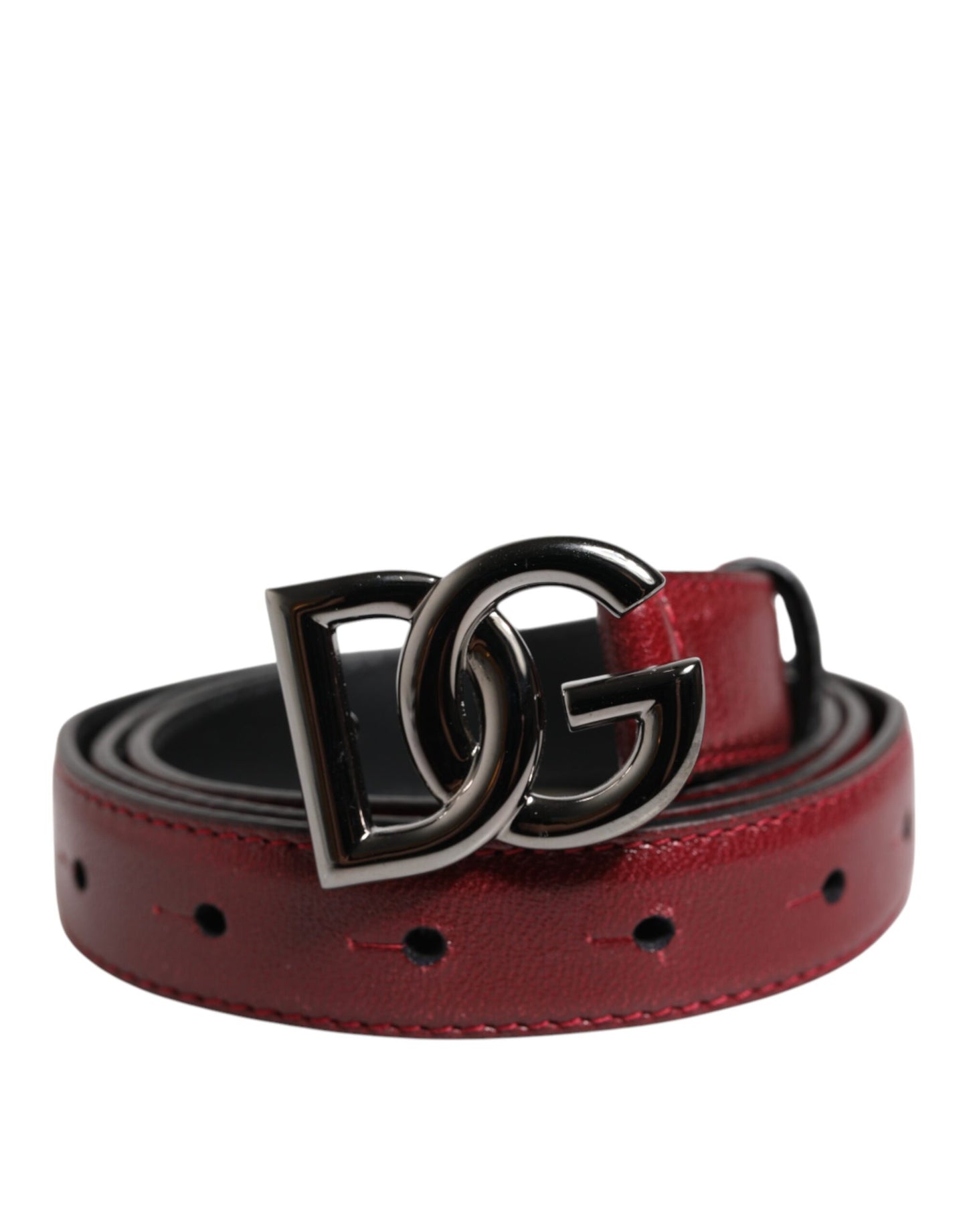 Dolce &amp; Gabbana Red Classic Metal DG Logo Buckle Belt