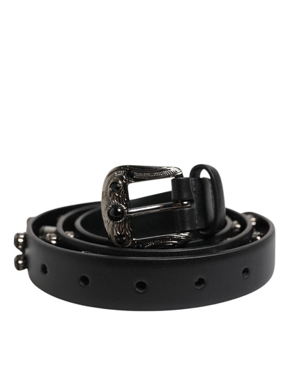 Ceinture Dolce &amp; Gabbana en cuir noir clouté avec boucle en métal et logo