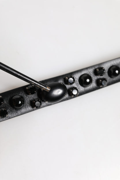Ceinture Dolce &amp; Gabbana en cuir noir clouté avec boucle en métal et logo