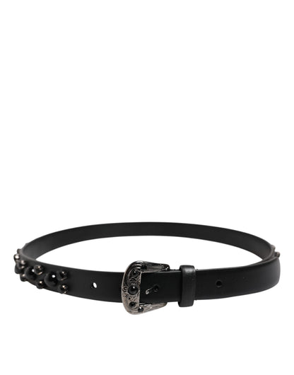 Ceinture Dolce &amp; Gabbana en cuir noir clouté avec boucle en métal et logo