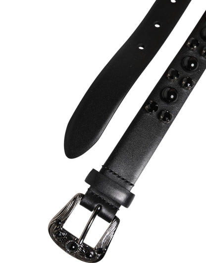 Ceinture Dolce &amp; Gabbana en cuir noir clouté avec boucle en métal et logo