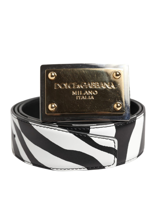 Ceinture Dolce &amp; Gabbana à boucle logo zèbre noir et blanc en métal doré