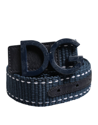 Ceinture Dolce &amp; Gabbana en coton bleu et blanc avec boucle en métal et logo DG