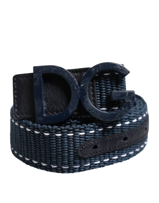 Ceinture Dolce &amp; Gabbana en coton bleu et blanc avec boucle en métal et logo DG