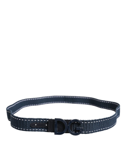 Ceinture Dolce &amp; Gabbana en coton bleu et blanc avec boucle en métal et logo DG