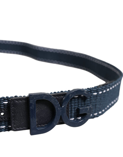 Ceinture Dolce &amp; Gabbana en coton bleu et blanc avec boucle en métal et logo DG