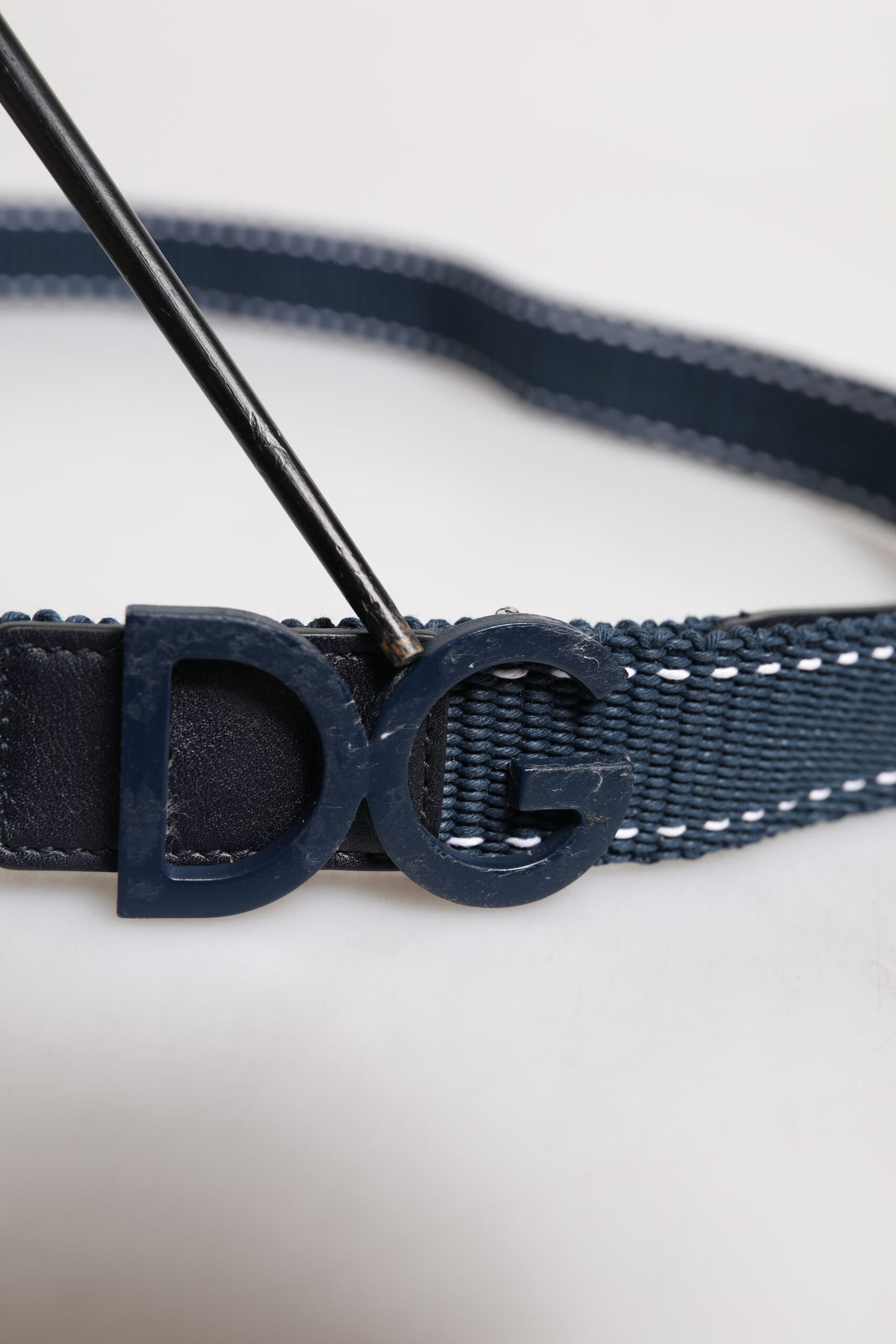 Ceinture Dolce &amp; Gabbana en coton bleu et blanc avec boucle en métal et logo DG