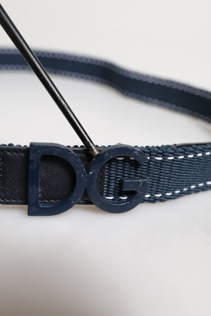 Ceinture Dolce &amp; Gabbana en coton bleu et blanc avec boucle en métal et logo DG