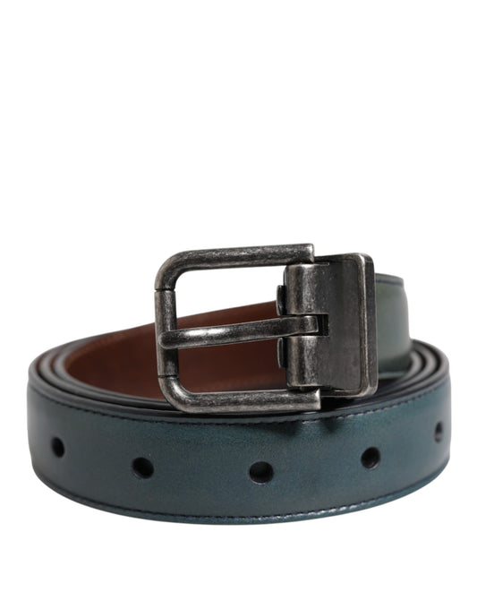 Ceinture classique en cuir vert Dolce &amp; Gabbana avec boucle en métal et logo