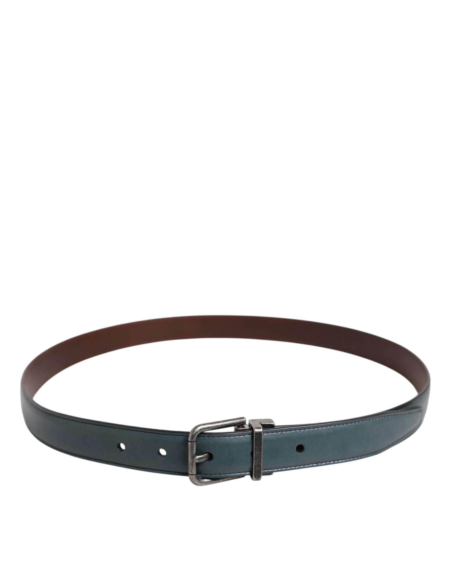 Ceinture classique en cuir vert Dolce &amp; Gabbana avec boucle en métal et logo