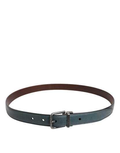 Ceinture classique en cuir vert Dolce &amp; Gabbana avec boucle en métal et logo
