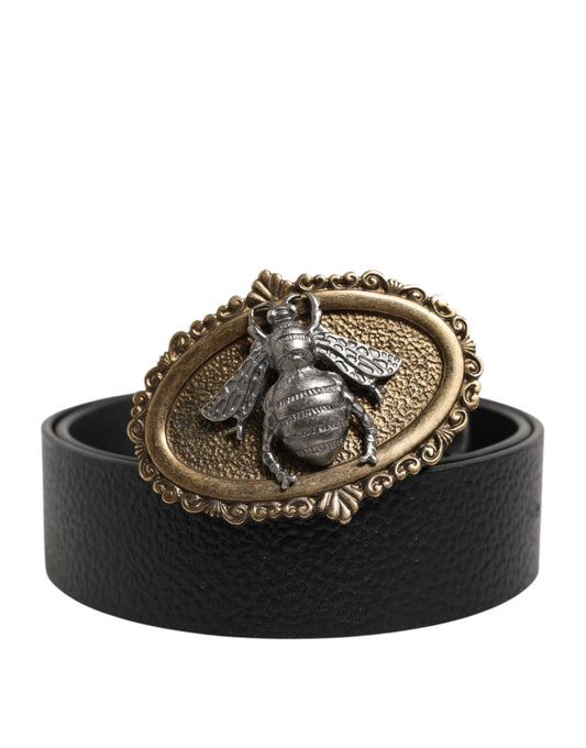 Ceinture Dolce &amp; Gabbana en cuir noir classique avec boucle en métal et abeille
