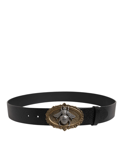 Ceinture Dolce &amp; Gabbana en cuir noir classique avec boucle en métal et abeille
