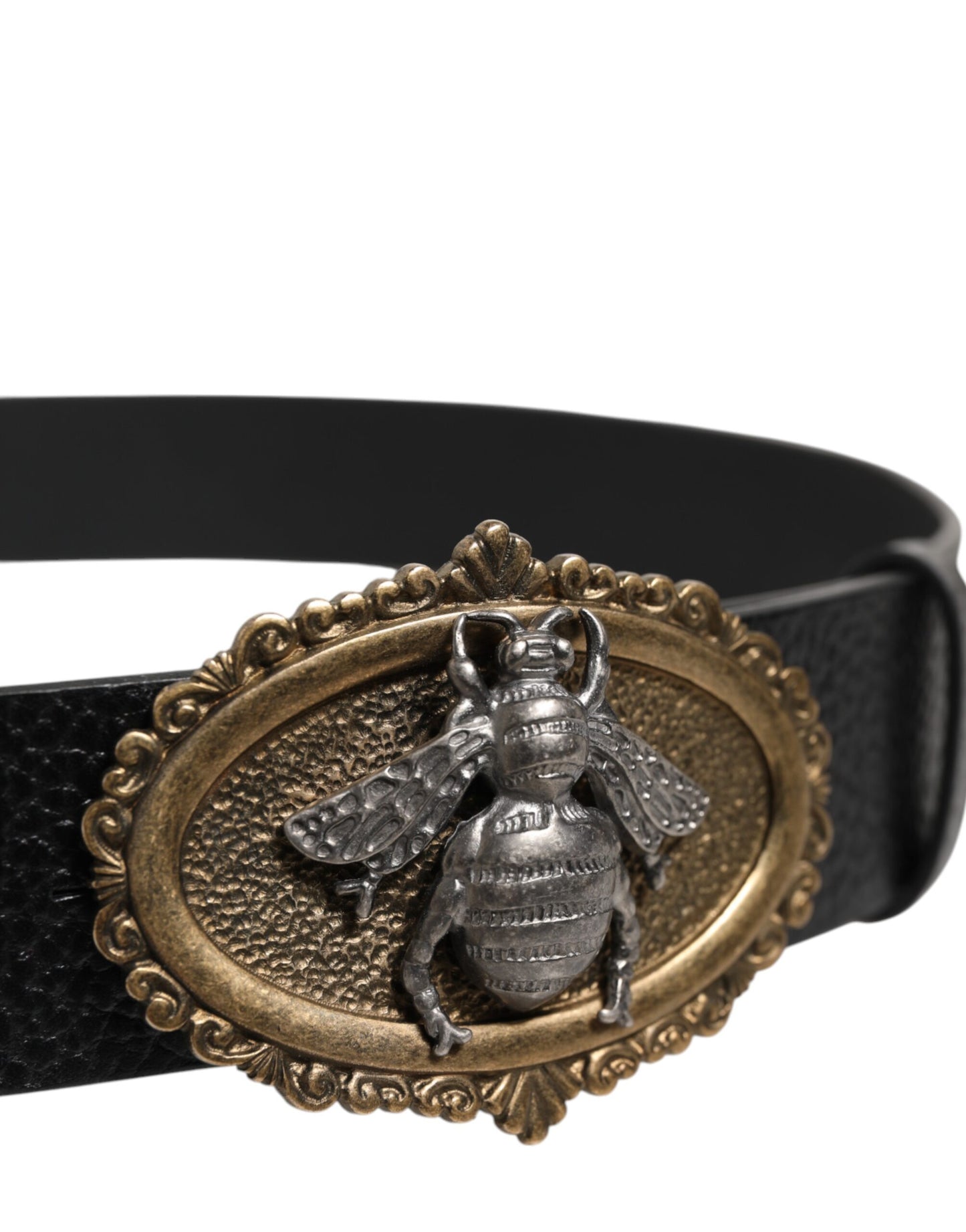 Ceinture Dolce &amp; Gabbana en cuir noir classique avec boucle en métal et abeille