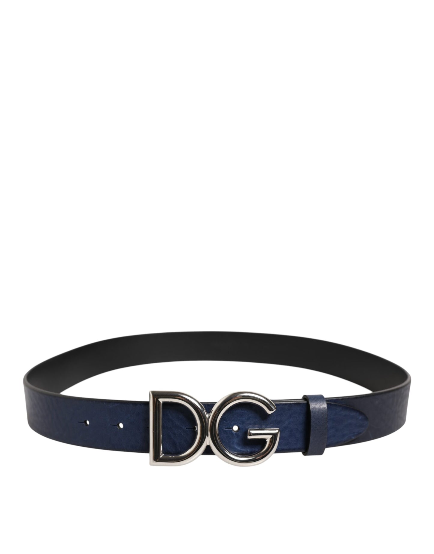 Ceinture Dolce &amp; Gabbana bleue classique en métal argenté avec boucle logo DG