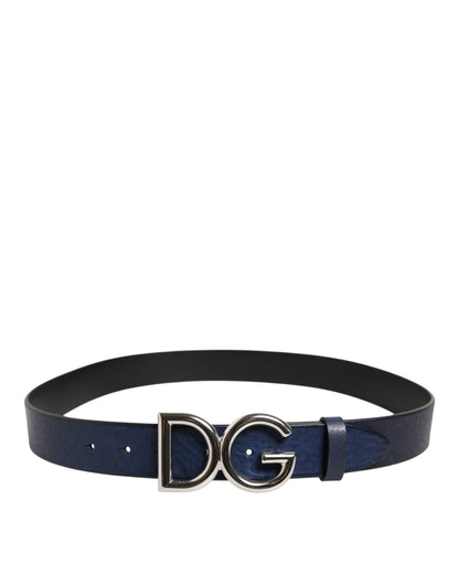 Ceinture Dolce &amp; Gabbana bleue classique en métal argenté avec boucle logo DG