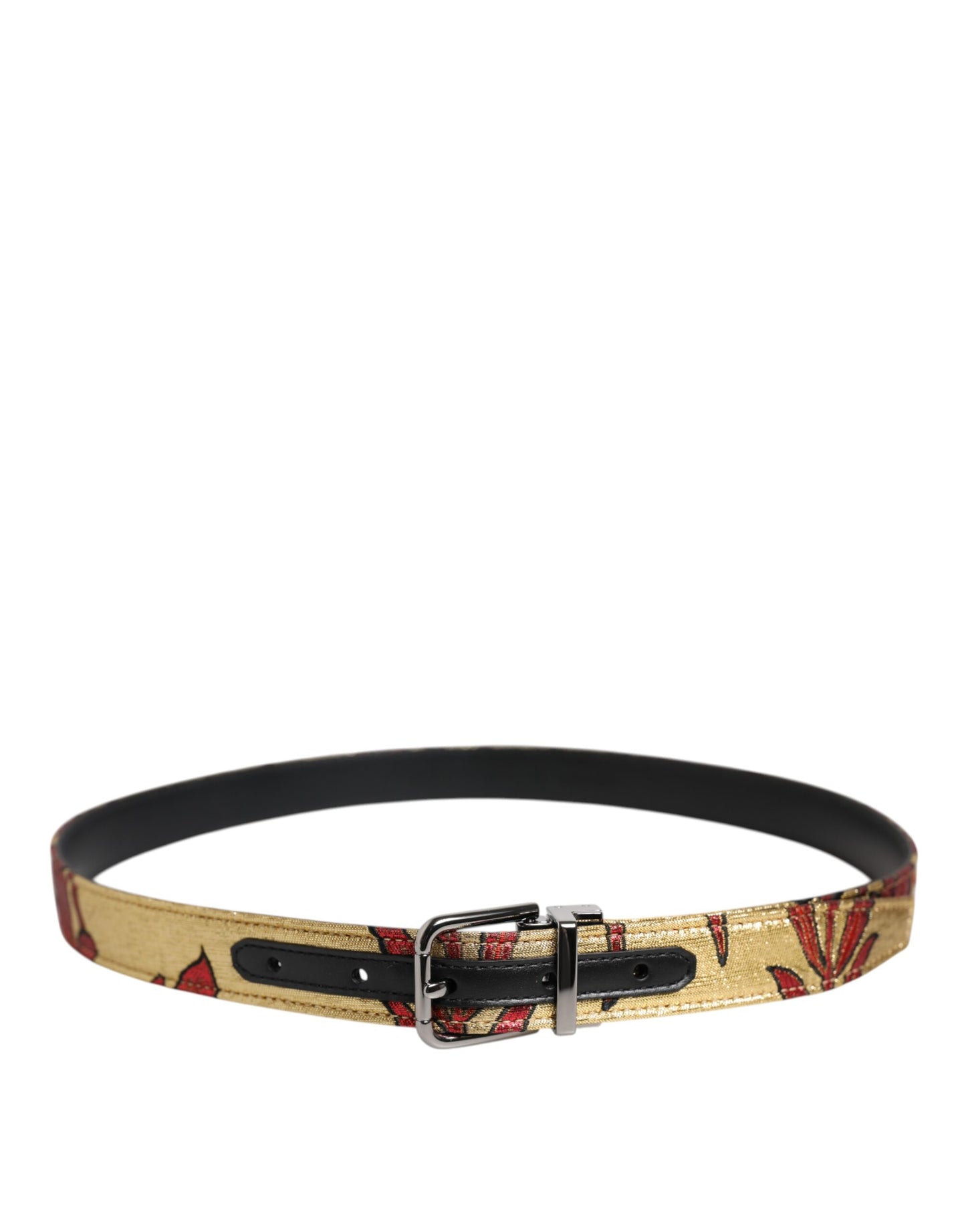 Ceinture Dolce &amp; Gabbana en jacquard floral doré avec boucle en métal argenté