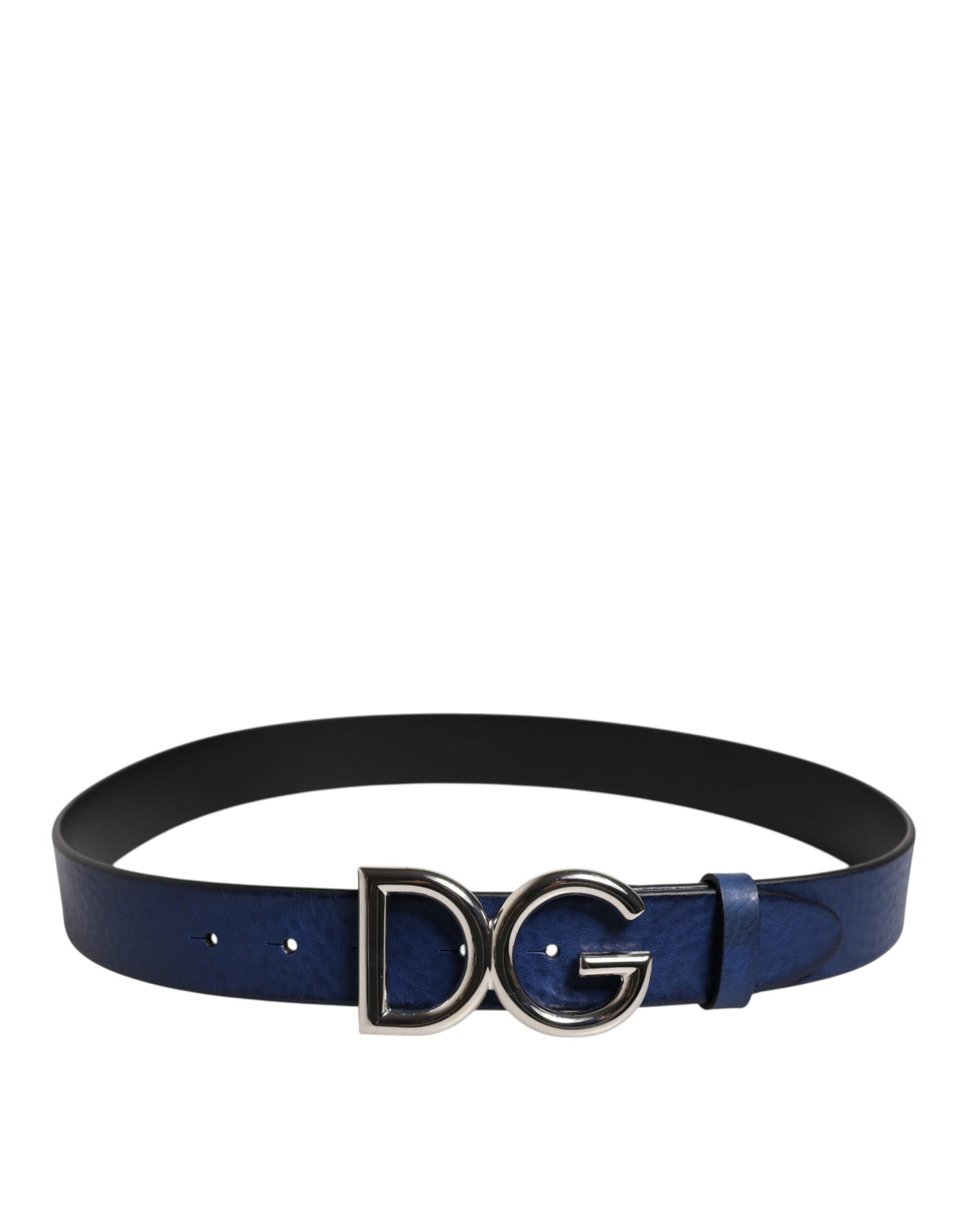 Ceinture Dolce &amp; Gabbana bleue classique en métal argenté avec boucle logo DG
