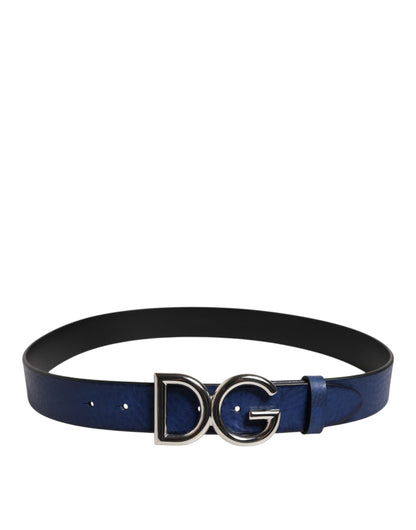 Ceinture Dolce &amp; Gabbana bleue classique en métal argenté avec boucle logo DG