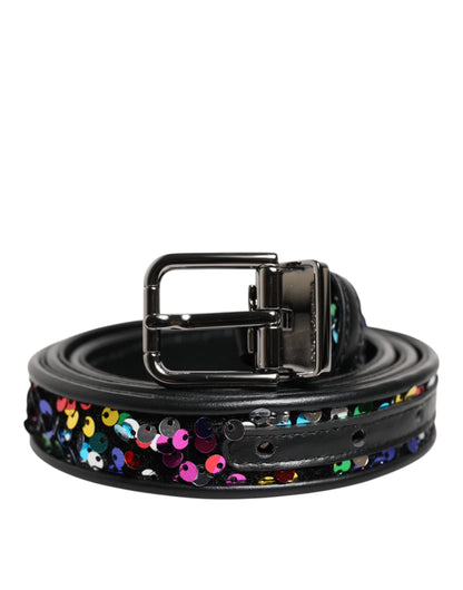 Ceinture à boucle en métal ornée de sequins noirs Dolce &amp; Gabbana