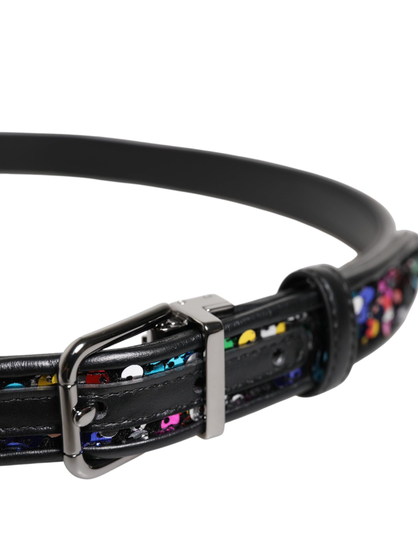 Ceinture à boucle en métal ornée de sequins noirs Dolce &amp; Gabbana