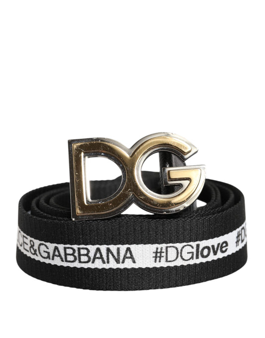 Ceinture Dolce &amp; Gabbana en coton noir avec boucle DG en métal doré