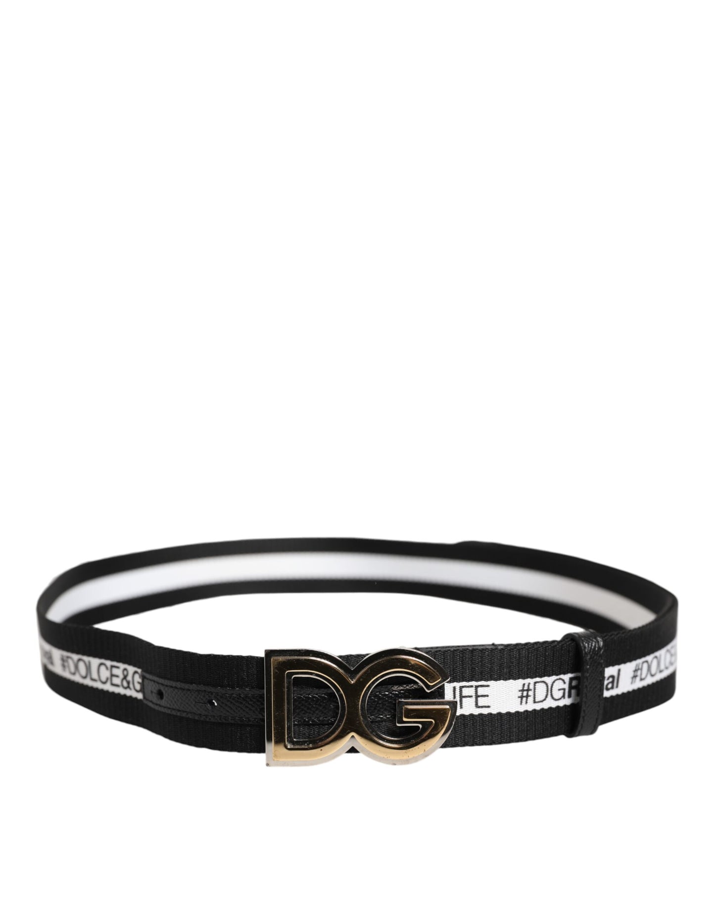 Ceinture Dolce &amp; Gabbana en coton noir avec boucle DG en métal doré
