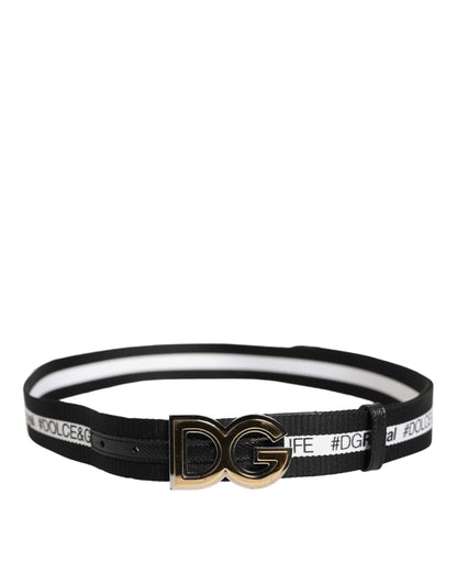 Ceinture Dolce &amp; Gabbana en coton noir avec boucle DG en métal doré