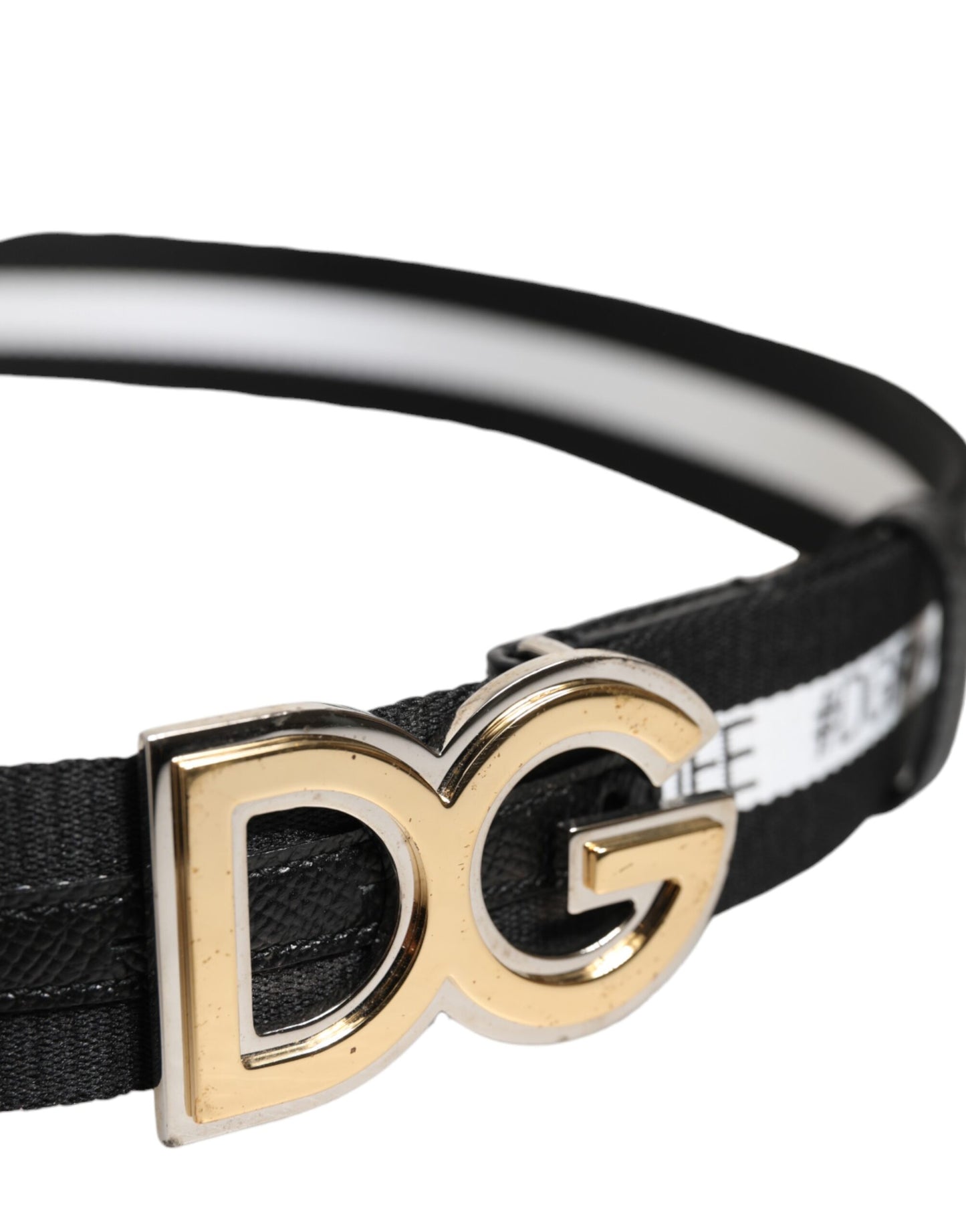Ceinture Dolce &amp; Gabbana en coton noir avec boucle DG en métal doré