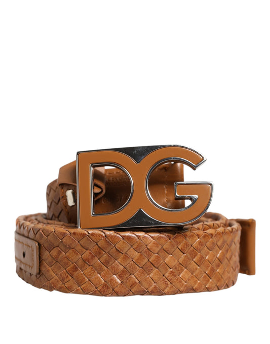Ceinture Dolce &amp; Gabbana marron tressée avec boucle logo DG en métal