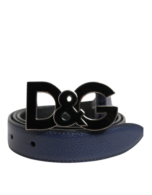 Ceinture classique en cuir bleu Dolce &amp; Gabbana avec boucle en métal et logo DG