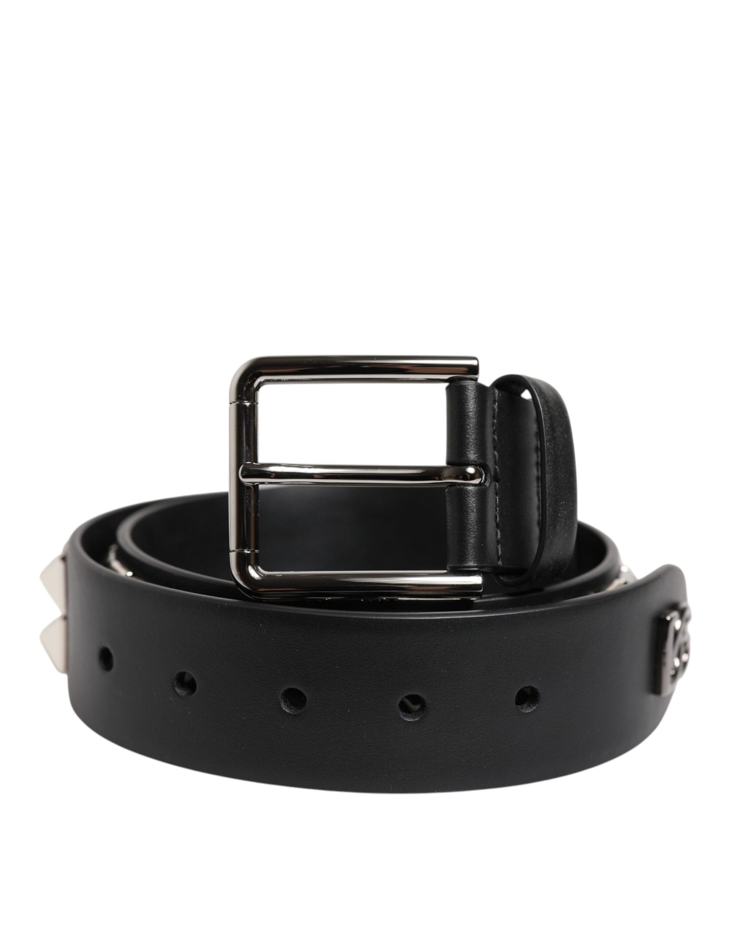 Ceinture Dolce &amp; Gabbana en cuir noir clouté avec boucle en métal DG