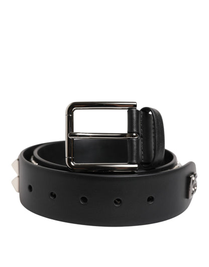 Ceinture Dolce &amp; Gabbana en cuir noir clouté avec boucle en métal DG