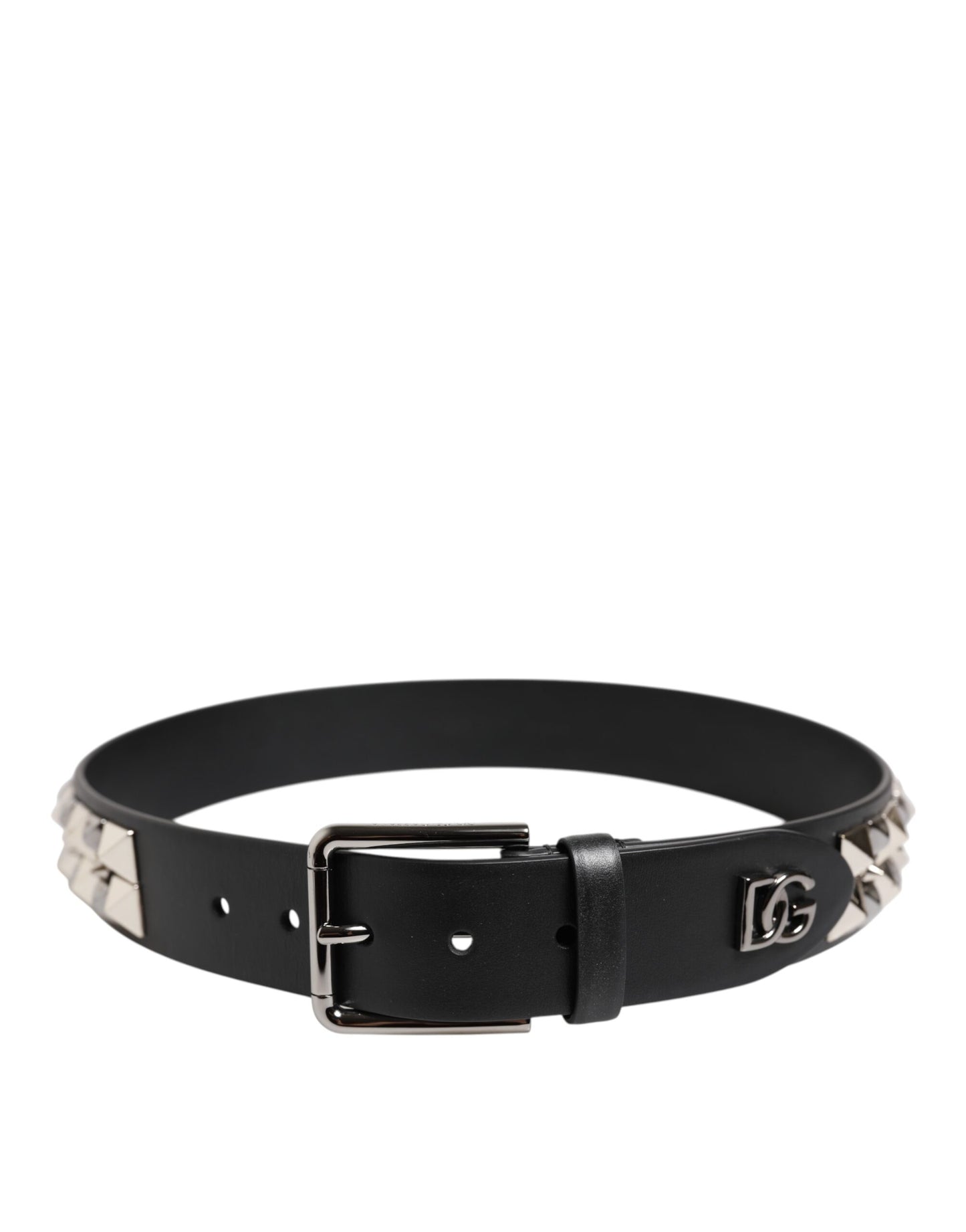Ceinture Dolce &amp; Gabbana en cuir noir clouté avec boucle en métal DG