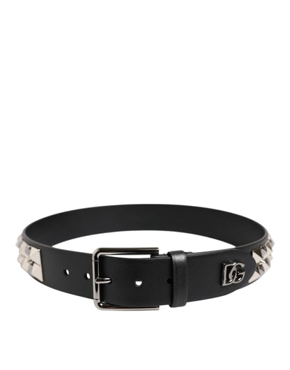 Ceinture Dolce &amp; Gabbana en cuir noir clouté avec boucle en métal DG