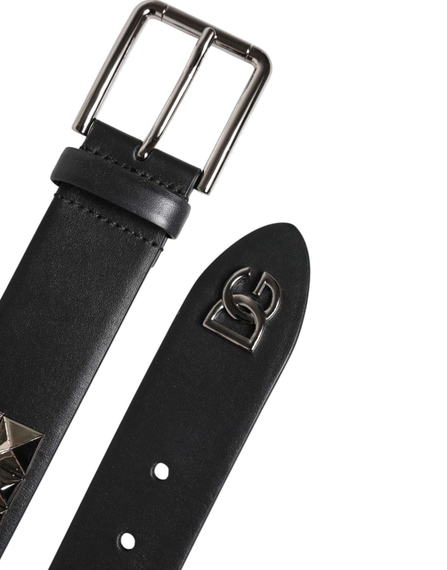 Ceinture Dolce &amp; Gabbana en cuir noir clouté avec boucle en métal DG