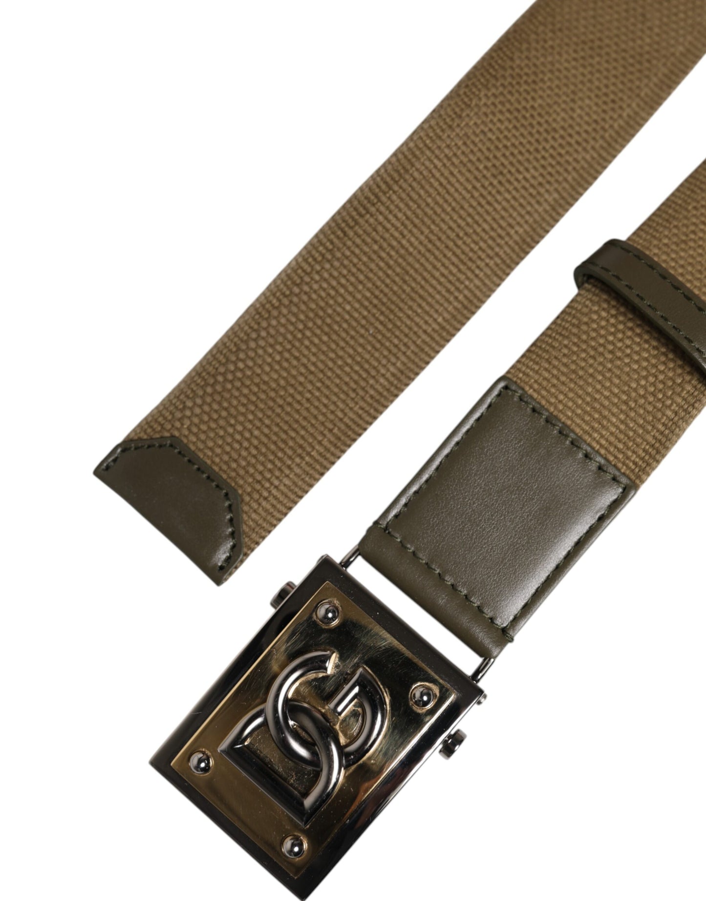 Ceinture Dolce &amp; Gabbana en nylon vert militaire avec boucle en métal et logo