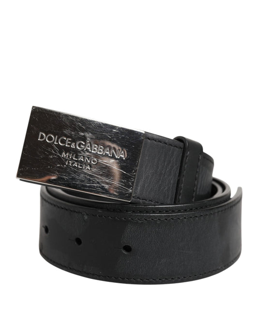 Ceinture classique en cuir noir Dolce &amp; Gabbana avec boucle en métal et logo