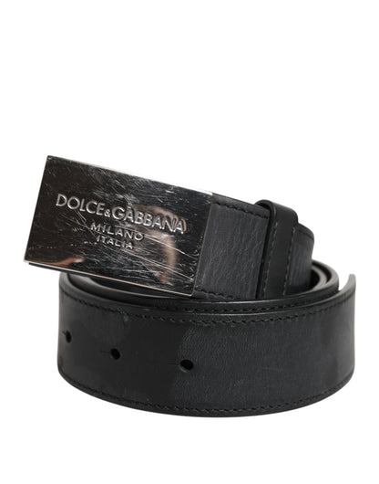 Ceinture classique en cuir noir Dolce &amp; Gabbana avec boucle en métal et logo