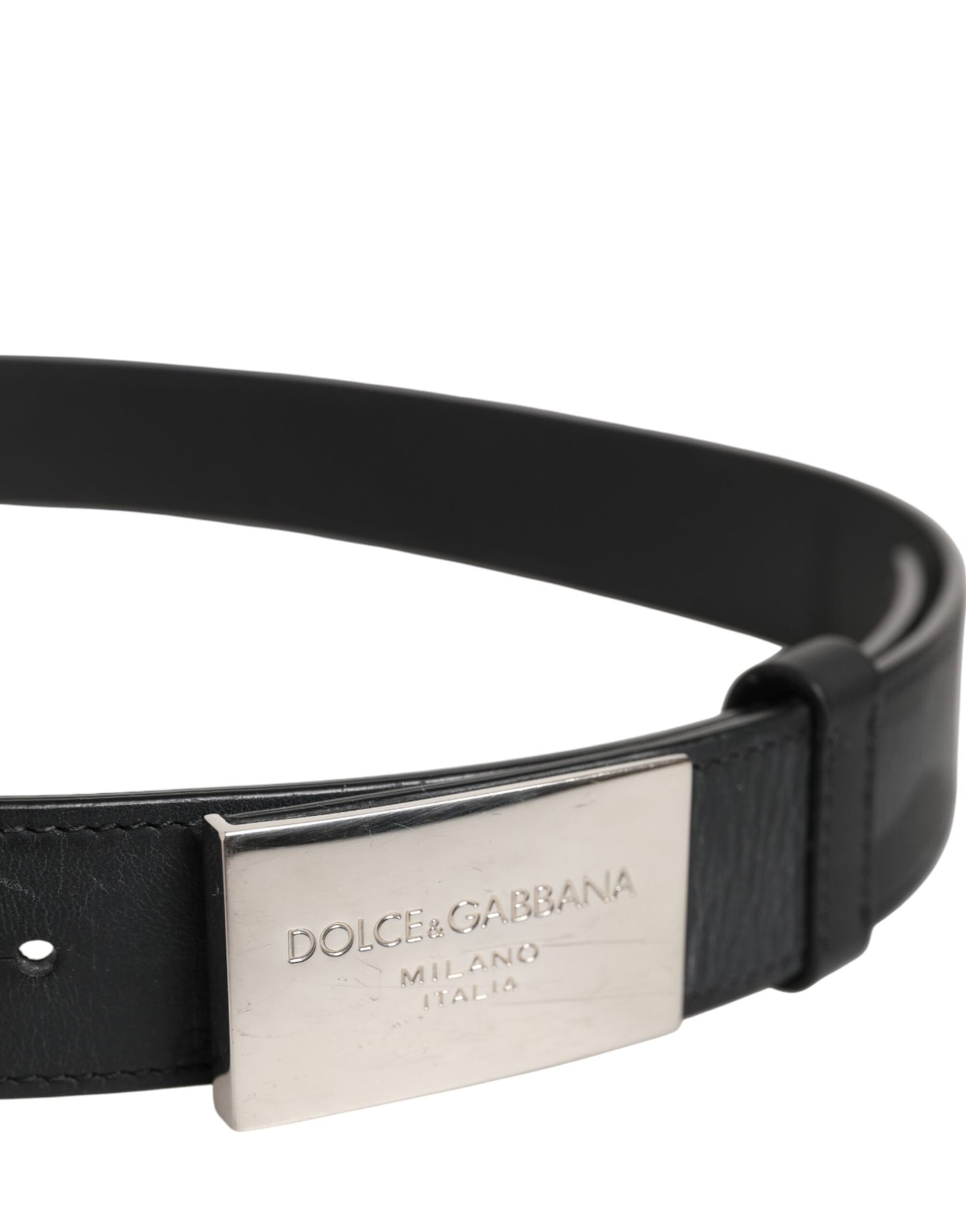 Ceinture classique en cuir noir Dolce &amp; Gabbana avec boucle en métal et logo