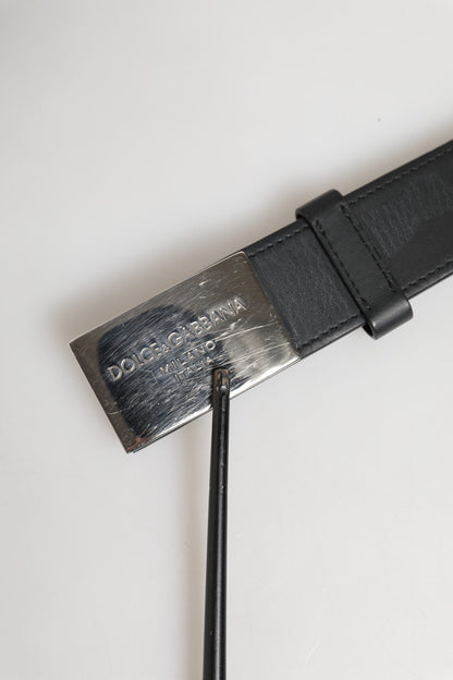 Ceinture classique en cuir noir Dolce &amp; Gabbana avec boucle en métal et logo