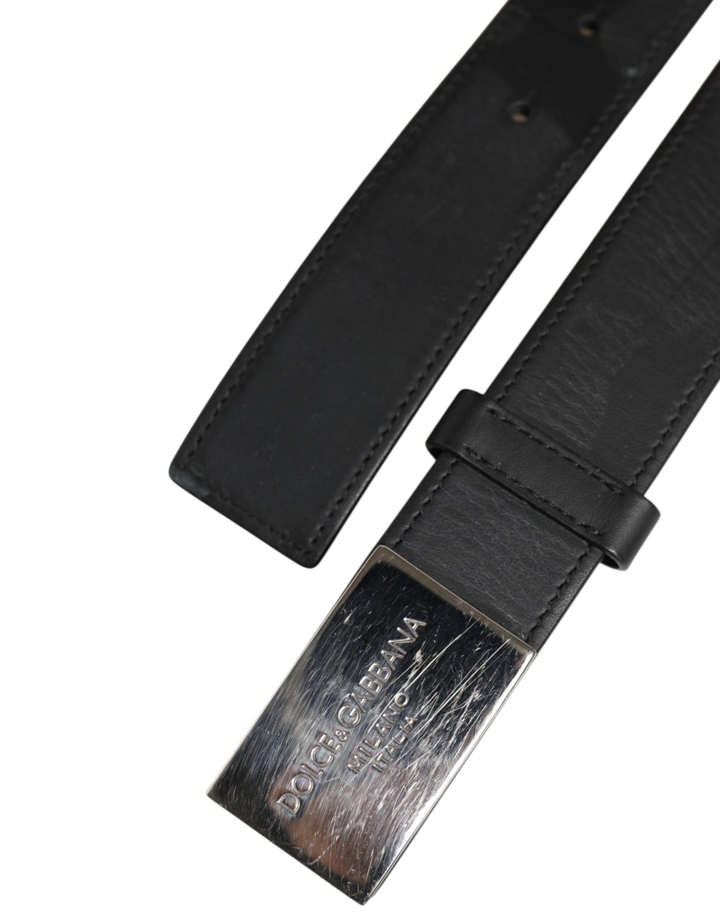 Ceinture classique en cuir noir Dolce &amp; Gabbana avec boucle en métal et logo