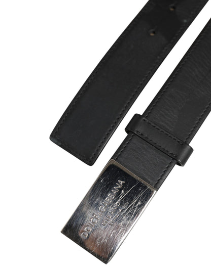 Ceinture classique en cuir noir Dolce &amp; Gabbana avec boucle en métal et logo