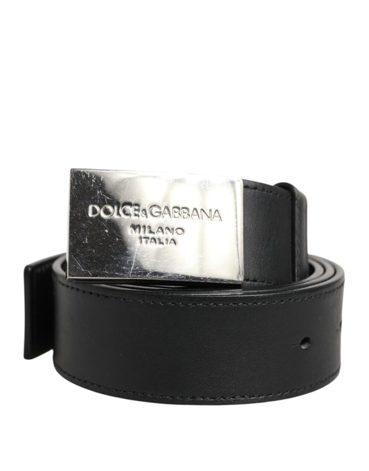 Ceinture classique en cuir noir Dolce &amp; Gabbana avec boucle en métal et logo