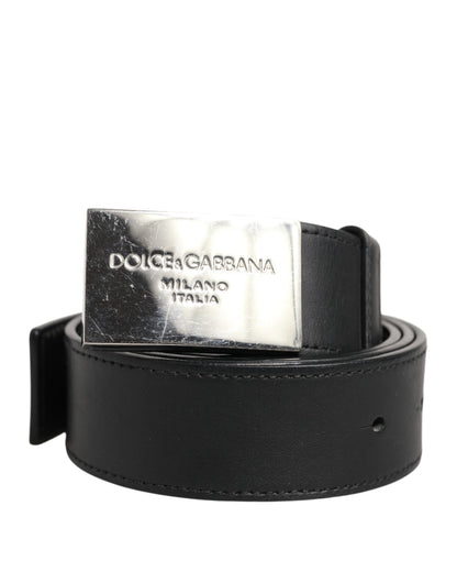 Ceinture classique en cuir noir Dolce &amp; Gabbana avec boucle en métal et logo